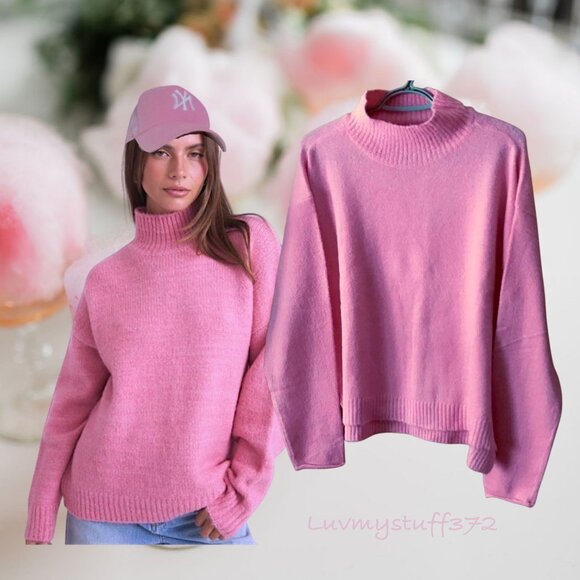 💝 🌸Cute Design Lab Lord & Taylor Moch Neck Cotton Candy Pink Sweater - Picture 6 of 13